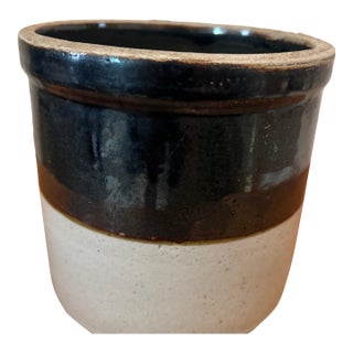 Vintage American Primitive Two-Toned Glazed Stoneware Crock For Sale