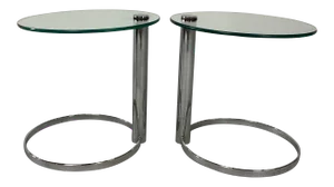 Leon Rosen for Pace Chrome Cantilevered Side Tables - a Pair