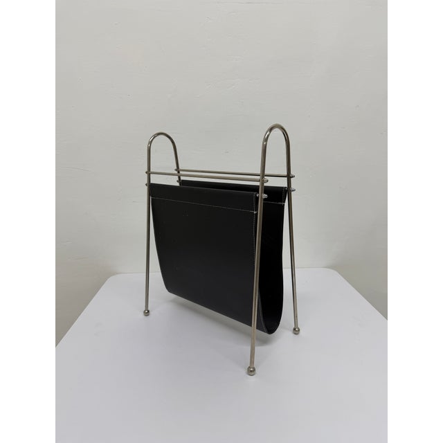 1970s Mid-Century Leather and Steel Magazine Rack, 1970s For Sale - Image 5 of 13