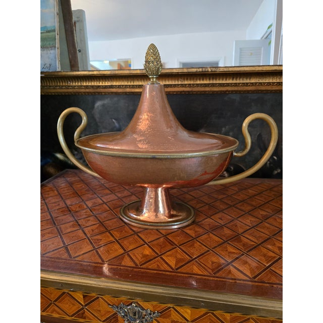 Copper Antique Neoclassical Italian Copper Centerpiece Urn For Sale - Image 8 of 12