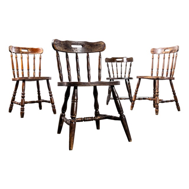 Vintage English Penny Public House Dining Chairs, 1970s, Set of 4 For Sale