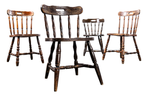 Vintage English Penny Public House Dining Chairs, 1970s, Set of 4