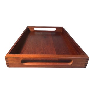Dansk Ihq Teak Serving Tray Jens Quistgaard Oval Cut Out Handles Danish Modern Design C1960 For Sale