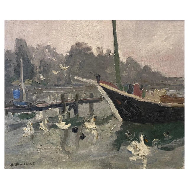 Alexandre Rochat, The Swans, Oil on Canvas For Sale