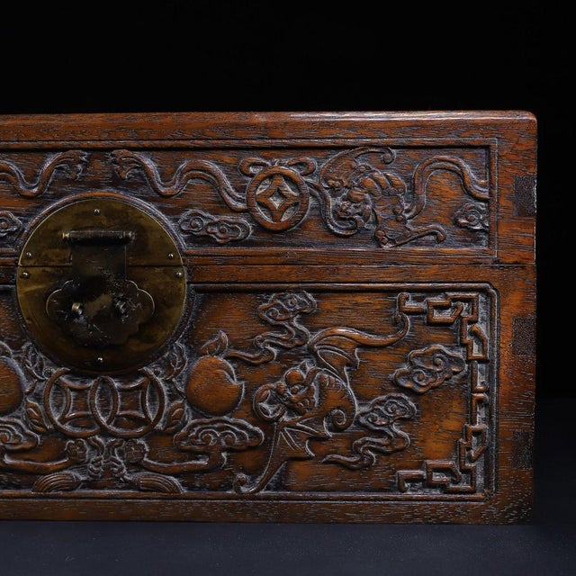 Wood Pair of Huali Rosewood Nesting Boxes Carved With Bat & Peach Motif For Sale - Image 7 of 10