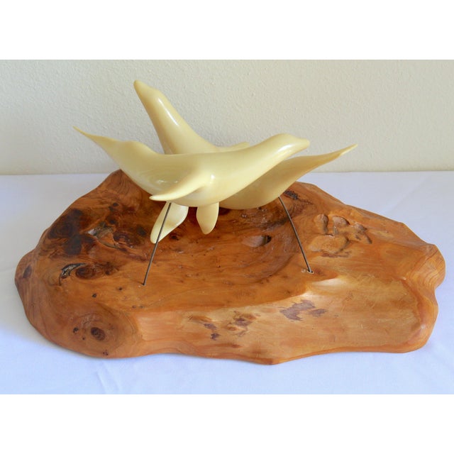 Vintage Mid-Century Modern John Perry Style Pellucida Seals on Burlwood Sculpture For Sale - Image 17 of 17