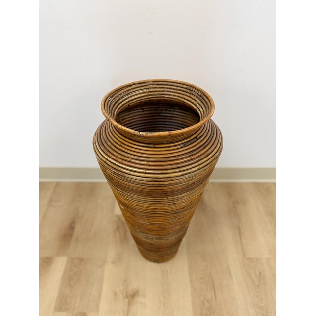Pencil Reed Rattan Gabriella Crespi Style Tall Vase Vintage Coastal Boho MCM For Sale In Tampa - Image 6 of 7