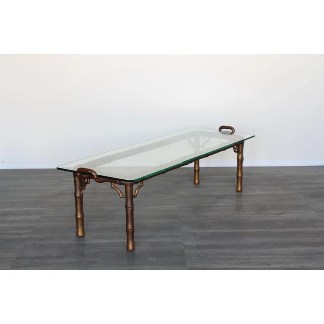 Mid-Century Modern Vintage Faux Bamboo Coffee Table With Glass Top For Sale - Image 3 of 7