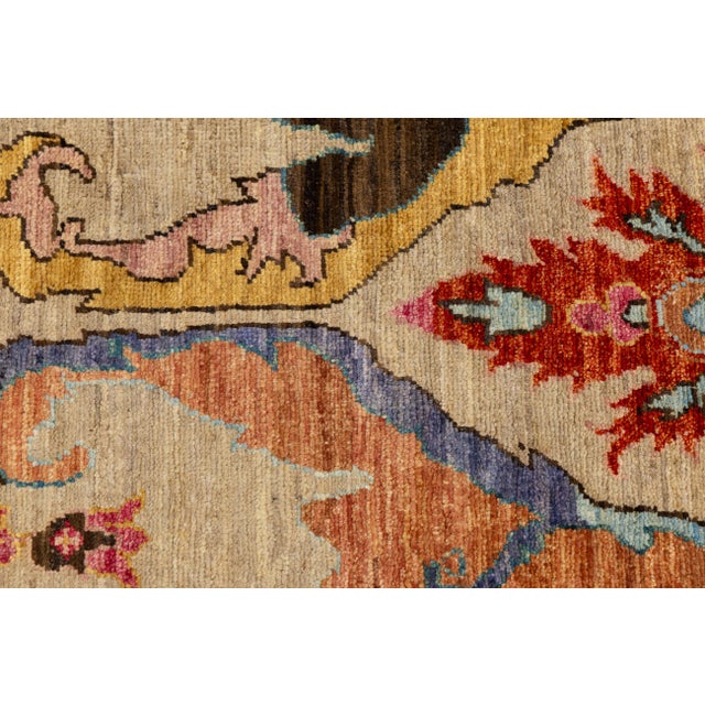 Textile 8x10 Vibrant Modern Bidjar Style Abstract Floral Wool Area Rug in Beige For Sale - Image 7 of 11