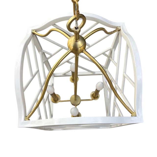 Large Chippendale or Chinoiserie Faux Bamboo Frettework Lantern For Sale In Los Angeles - Image 6 of 14