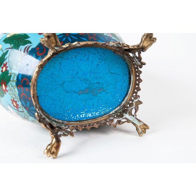 Metal French Taste Japonisme Ormolu-Mounted Japanese Cloisonné Cachepot, Decorative, Plant Holder, Accessory, Japonese For Sale - Image 7 of 8