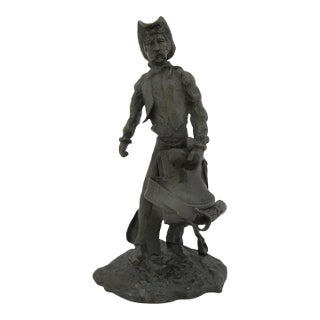 Colorado Cowboy With Saddle James Turner Sr. Western Art Bronze Statue For Sale