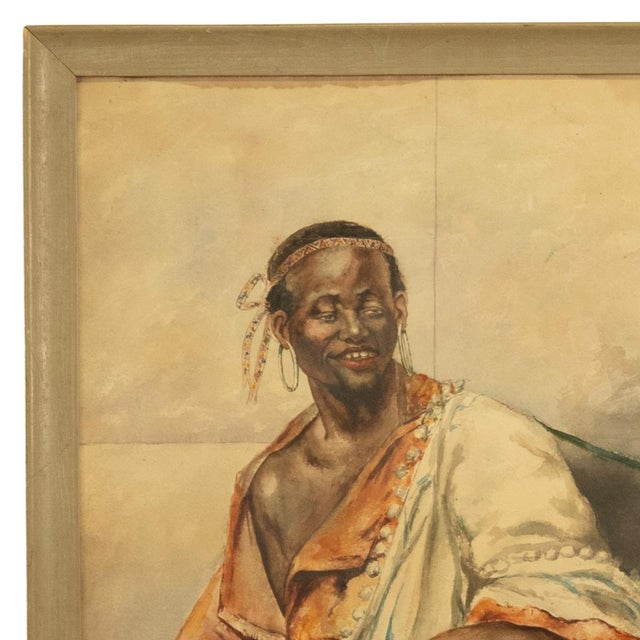 Antique 19thC Spanish Orientalist Painting North African Arab Berber Musician by Antonio Rivas, 1880 For Sale - Image 4 of 13