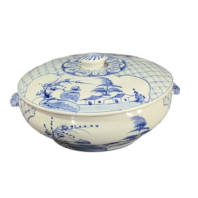 Vintage Asian Saigon Blue and White Cho & Lon Covered Tureen Dish #1 For Sale - Image 9 of 12