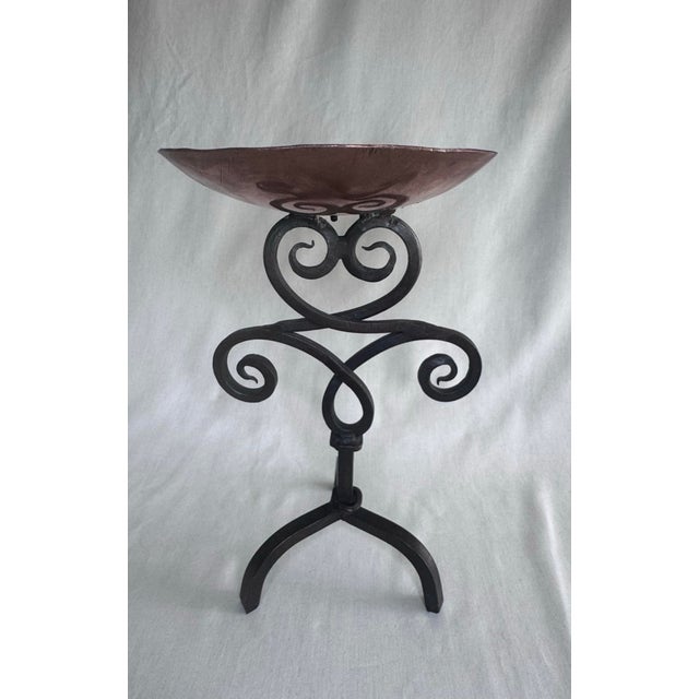 Spanish Revival Vintage Spanish Revival Copper Cup & Scrolled Wrought Iron Candlestick For Sale - Image 3 of 12