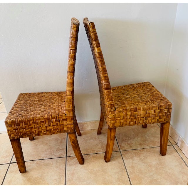 Wood Table & Rattan Chairs, Vintage For Sale In Miami - Image 6 of 18