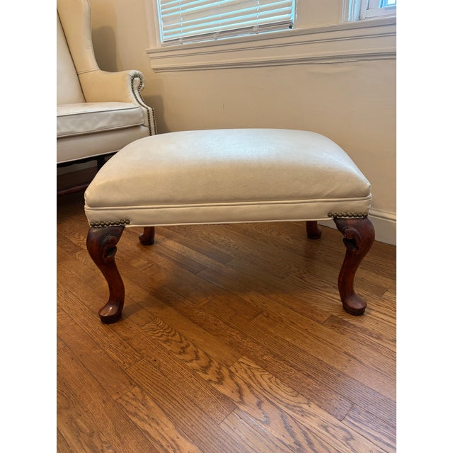 Animal Skin Sam Moore Vintage Ivory Leather Chair Ottoman 2pc For Sale - Image 7 of 10