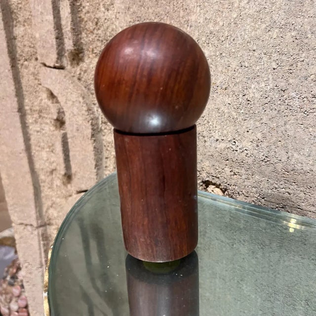 Mid-Century Modern 1960s Modern Nesting Salt & Pepper Shaker Rosewood Ball + Cylinder Mid-Century For Sale - Image 3 of 13