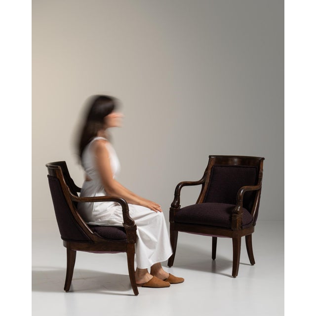 Early 20th Century Empire Red Wood Pair of Club Chairs For Sale - Image 12 of 12