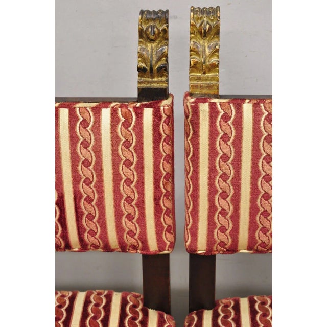 Red Antique Small Jacobean Style Turn Carved Walnut Accent Side Chairs - a Pair For Sale - Image 8 of 12