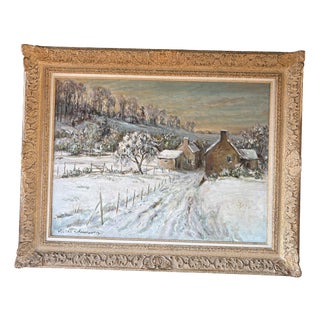 Victor Zolnierowicz, Winter Landscape, 1950s, Large Oil Painting on Canvas, Framed For Sale