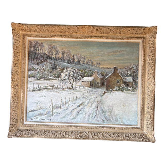 Victor Zolnierowicz, Winter Landscape, 1950s, Large Oil Painting on Canvas, Framed For Sale