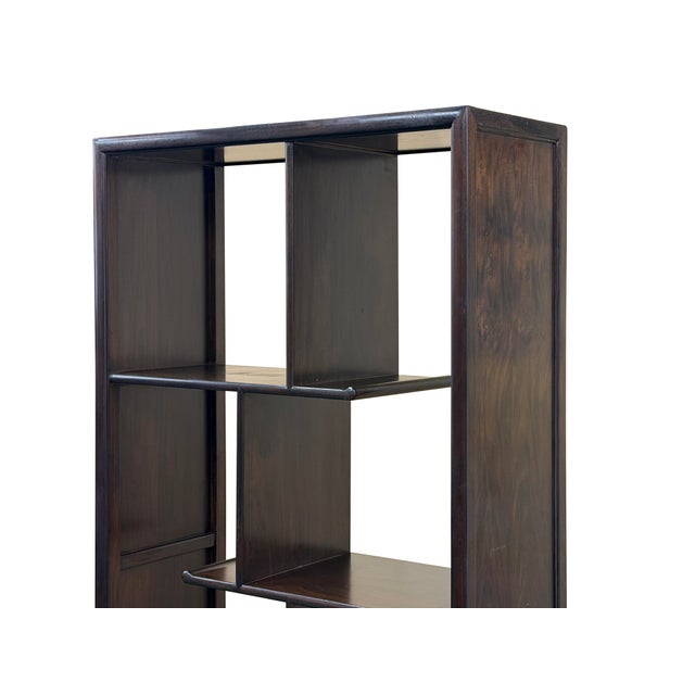 Wood Asian Inspired Asymmetrical Dark Brown Shelving Display Cabinet Divider For Sale - Image 7 of 12