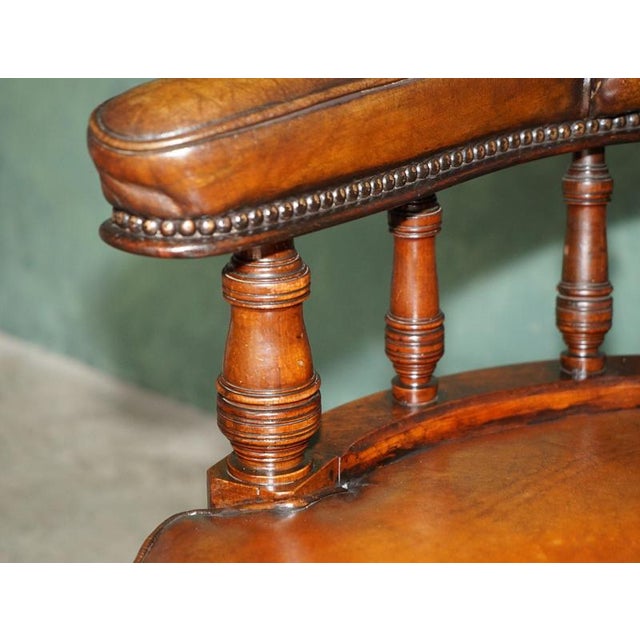 Brown Antique Captain's Desk Chair in Brown Leather, 1880 For Sale - Image 8 of 18
