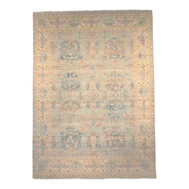 Mia Oushak Rug, Pale Aqua 12x15 For Sale