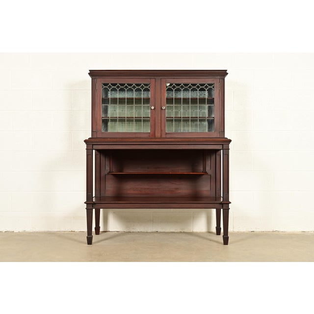 Charles Rohlfs Antique Arts & Crafts Carved Mahogany Sideboard or Bar Cabinet With Leaded Glass Doors, Circa 1900 For Sale - Image 15 of 15