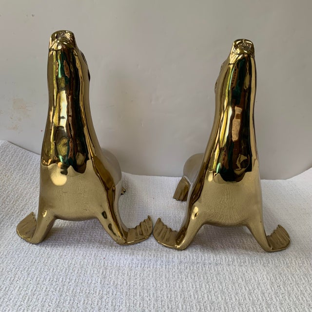 1970s Solid Brass Sea Lion Bookends, Figurines, Sarried Ltd, Large 11” High For Sale In Philadelphia - Image 6 of 16