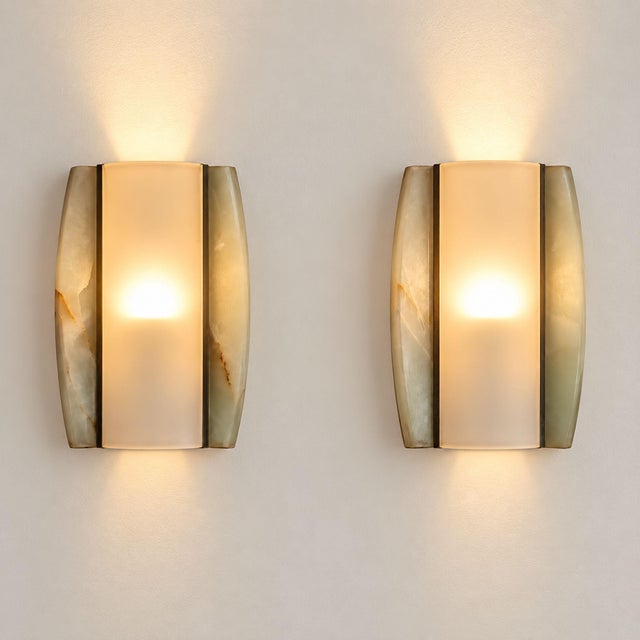 Mid-Century Modern 1960s Italian Onyx and Opaline Glass Wall Lights - Pair For Sale - Image 3 of 10