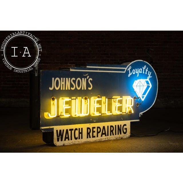 Art Deco Vintage "Johnson's Jeweler-Watch Repairing" Double-Sided Neon Sign For Sale - Image 3 of 17