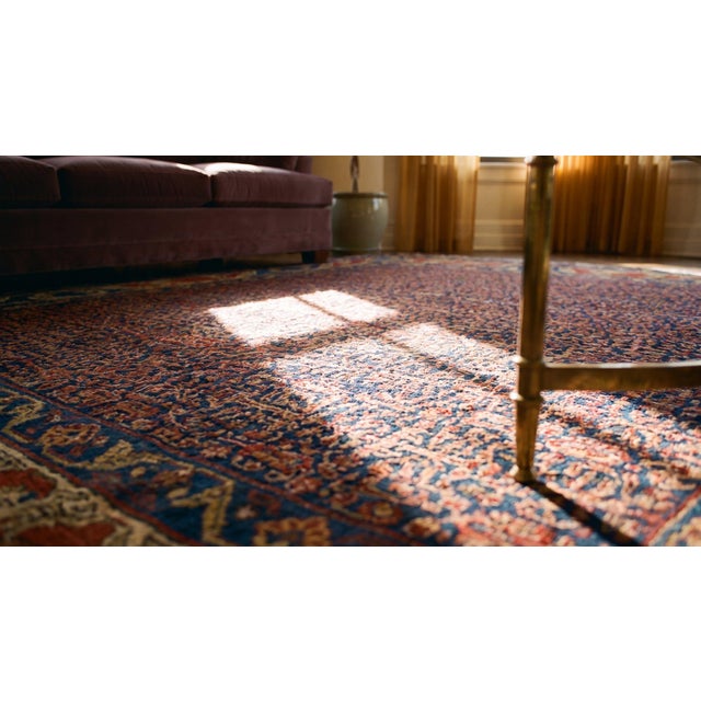 1890s Blue Navy Floral Antique W. Persian Senneh Rug 11' X 11'3" Handknotted Wool Carpet For Sale - Image 9 of 9