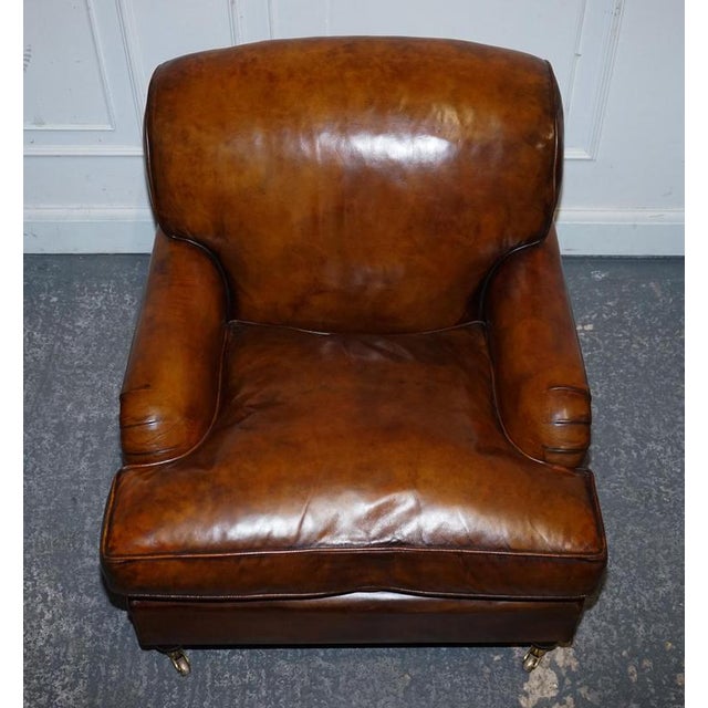 Large Howard Style Hand Dyed Leather Armchairs with Feather Filled Cushions, Set of 2 For Sale - Image 5 of 18