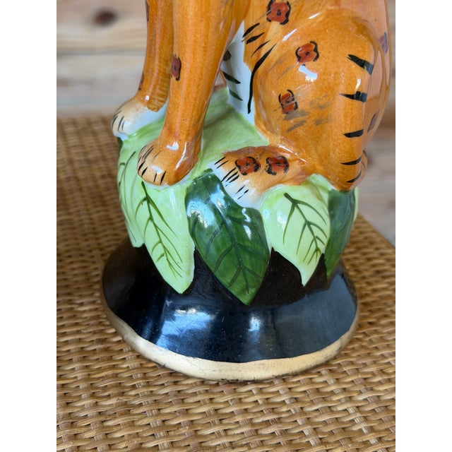 Vintage Regency Leopard Figural Ceramic Candlestick Holders Manner of Lynn Chase-Pair For Sale - Image 10 of 12