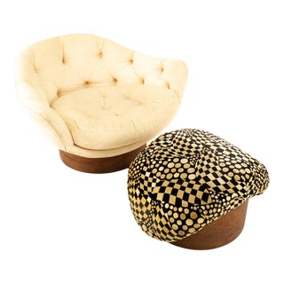 Adrian Pearsall Style Wieland Furniture Company Mid-Century Walnut Upholstered Lounge Chair and Ottoman For Sale