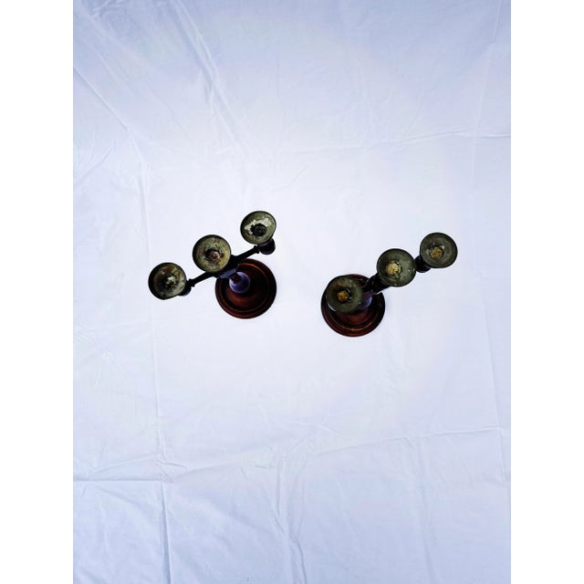 Wood Antique Mid 19th Century Wooden Candle Sticks - a Pair For Sale - Image 7 of 7