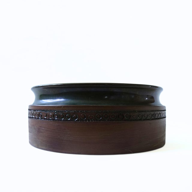 Vintage Handmade Large Bowl Green-Brown Glazed Ceramic by L. Schildt, Öland For Sale - Image 4 of 4