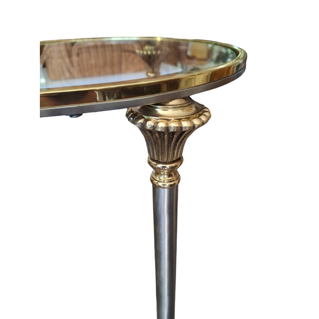 Late 20th Century Late 20th Century VintagecHollywood Regency Jansen Style Brass and Nickle Tall Plant Stand For Sale - Image 5 of 5