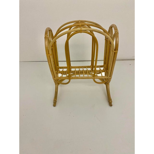 Vintage Mid-Century Modern Bentwood Rattan and Bamboo Magazine Rack. For Sale - Image 4 of 12