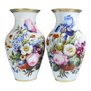 Porcelain Large Botanical Vases - A Pair For Sale