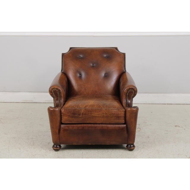 1990s Stickley Tufted Back Leather Chair & Ottoman For Sale - Image 5 of 18