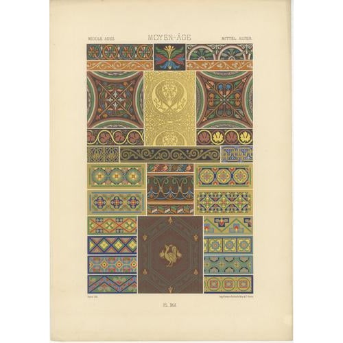 After Albert Racinet, Medieval & Renaissance Ornament, 1873, Lithograph, Set of 3 For Sale - Image 4 of 9