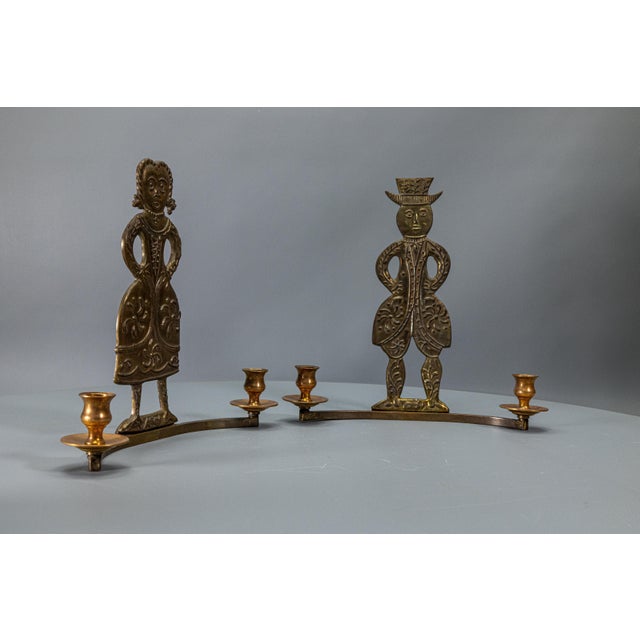 Scandinavian Brass Figural Wall Candleholders, 1970s, Set of 2 For Sale - Image 6 of 18
