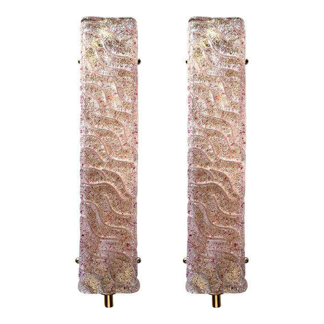 Luxury Gold Wall Sconces With Ametista "Graniglia" Murano Glass --Set of Two For Sale