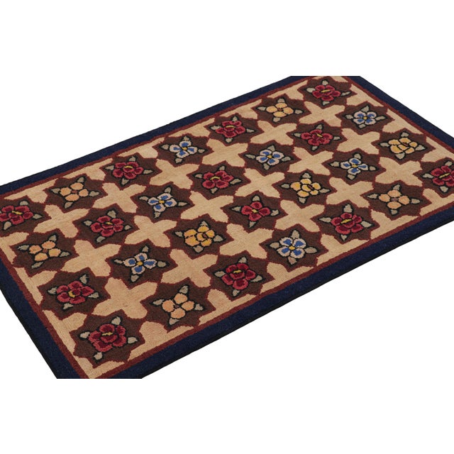 Rug & Kilim Antique Hooked Rug in Brown With Floral Medallion & Patterns From Rug & Kilim For Sale - Image 4 of 7