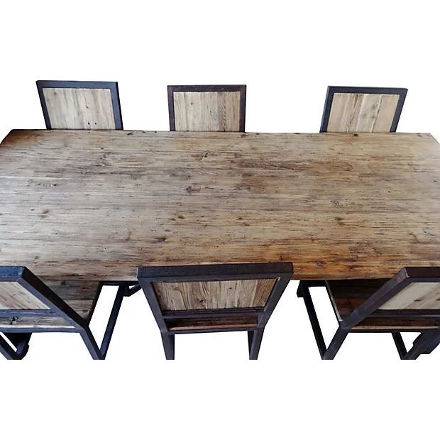 1980s Industrial Wood & Iron Dining Set For Sale - Image 5 of 9