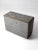 This is a vintage industrial wooden storage box. The wooden box sits on metal casters for easy carting. Aged, gray paint...