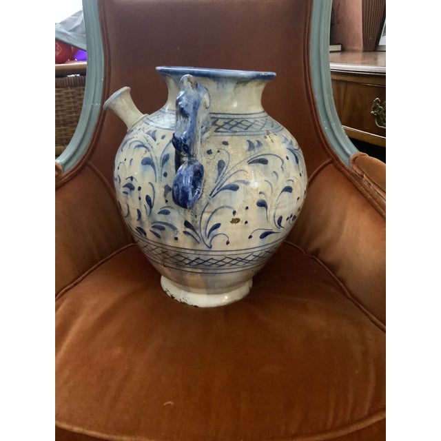 Italian Mid 19th Century Large Italian Glazed Pottery Vase. With Seahorse Handles. Made in Tuscany for Fortunata For Sale - Image 3 of 9